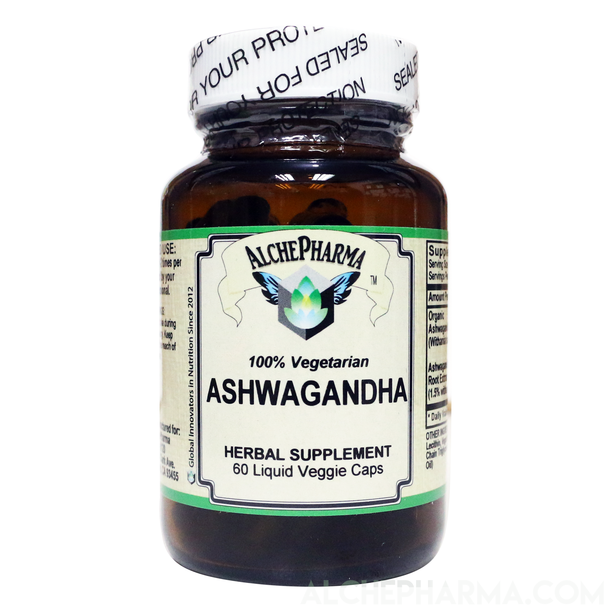 Ashwagandha ( Liquid Caps ) Premium Full Spectrum Organic Root and Extract combo Parve k-1604-Vitamins & Supplements-AlchePharma