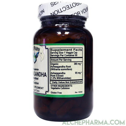 Ashwagandha Organic full spectrum root and Standardized extract mix Pure, Vegetarian, No Fillers-Ayurvedic-AlchePharma