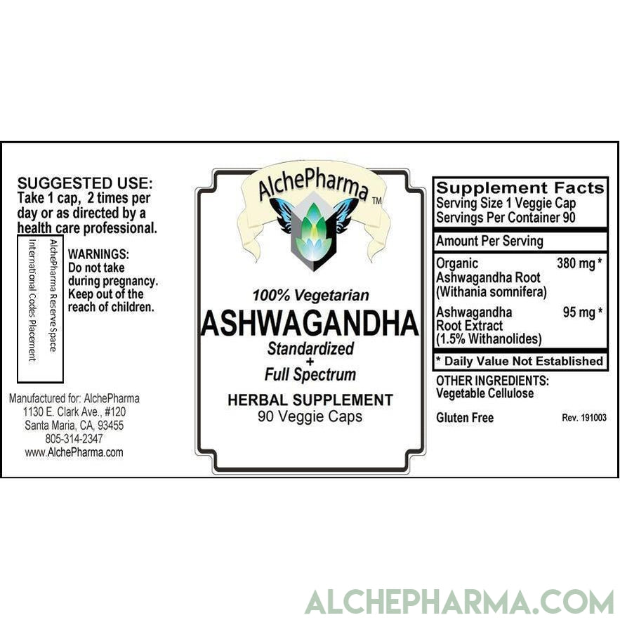 Ashwagandha Organic full spectrum root and Standardized extract mix Pure, Vegetarian, No Fillers-Ayurvedic-AlchePharma