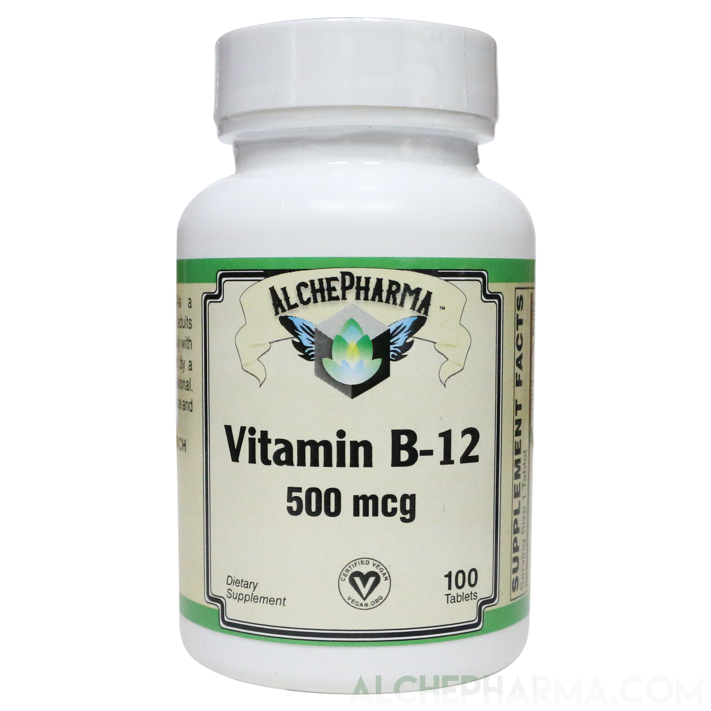 B-12 500 mcg. Certified Vegan - Cyanocobalamin-Vitamins & Supplements-AlchePharma
