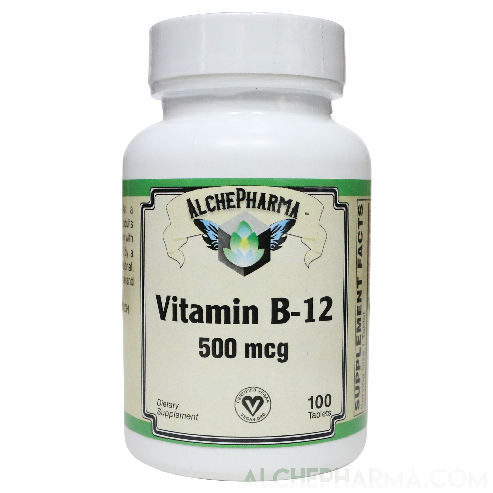 B-12 500 mcg. Certified Vegan - Cyanocobalamin-Vitamins & Supplements-AlchePharma