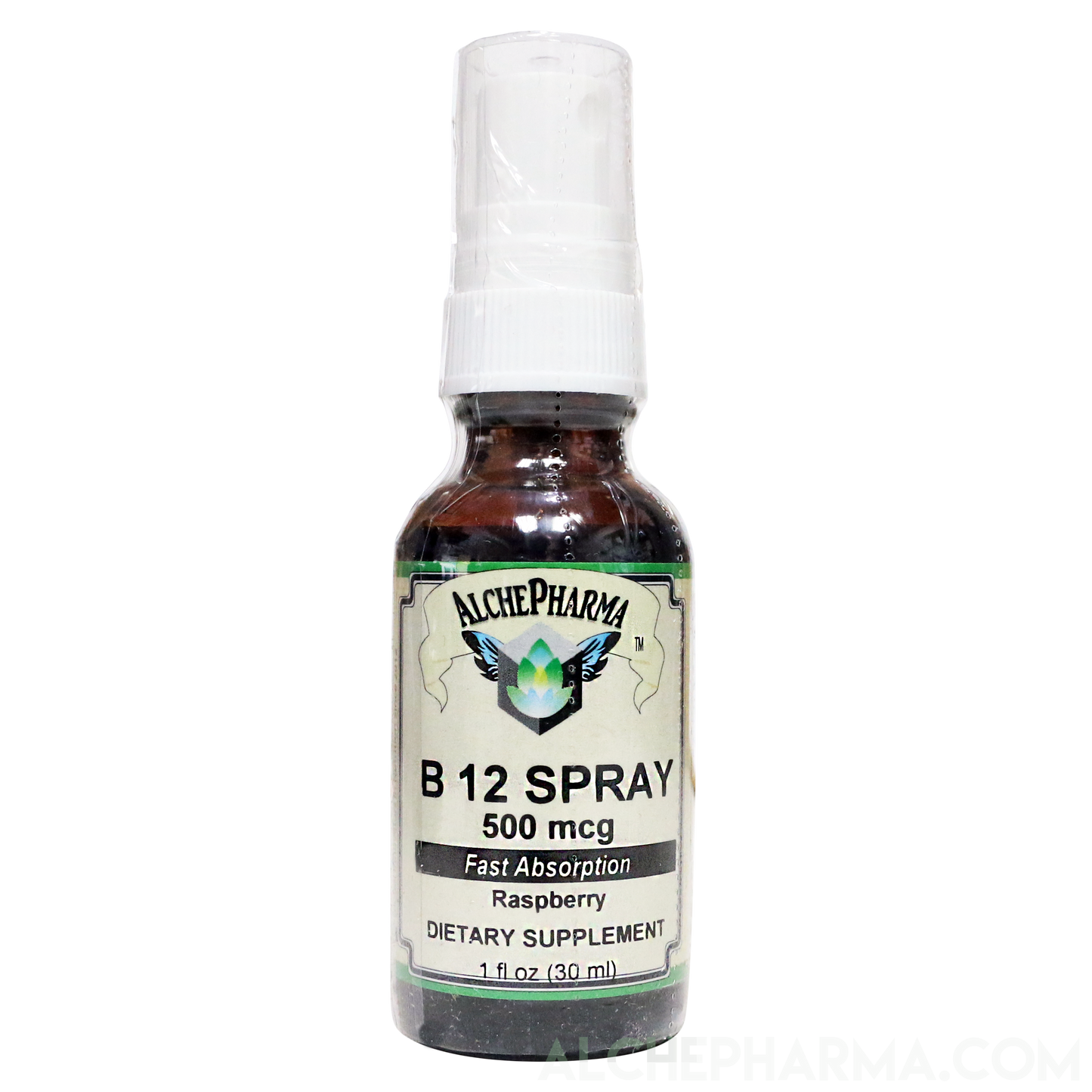 B-12 Spray 500 mcg- Cyanocobalamin 177 Servings per 1 fL oz. (30 ml) Parve K-1607-Vitamins & Supplements-AlchePharma