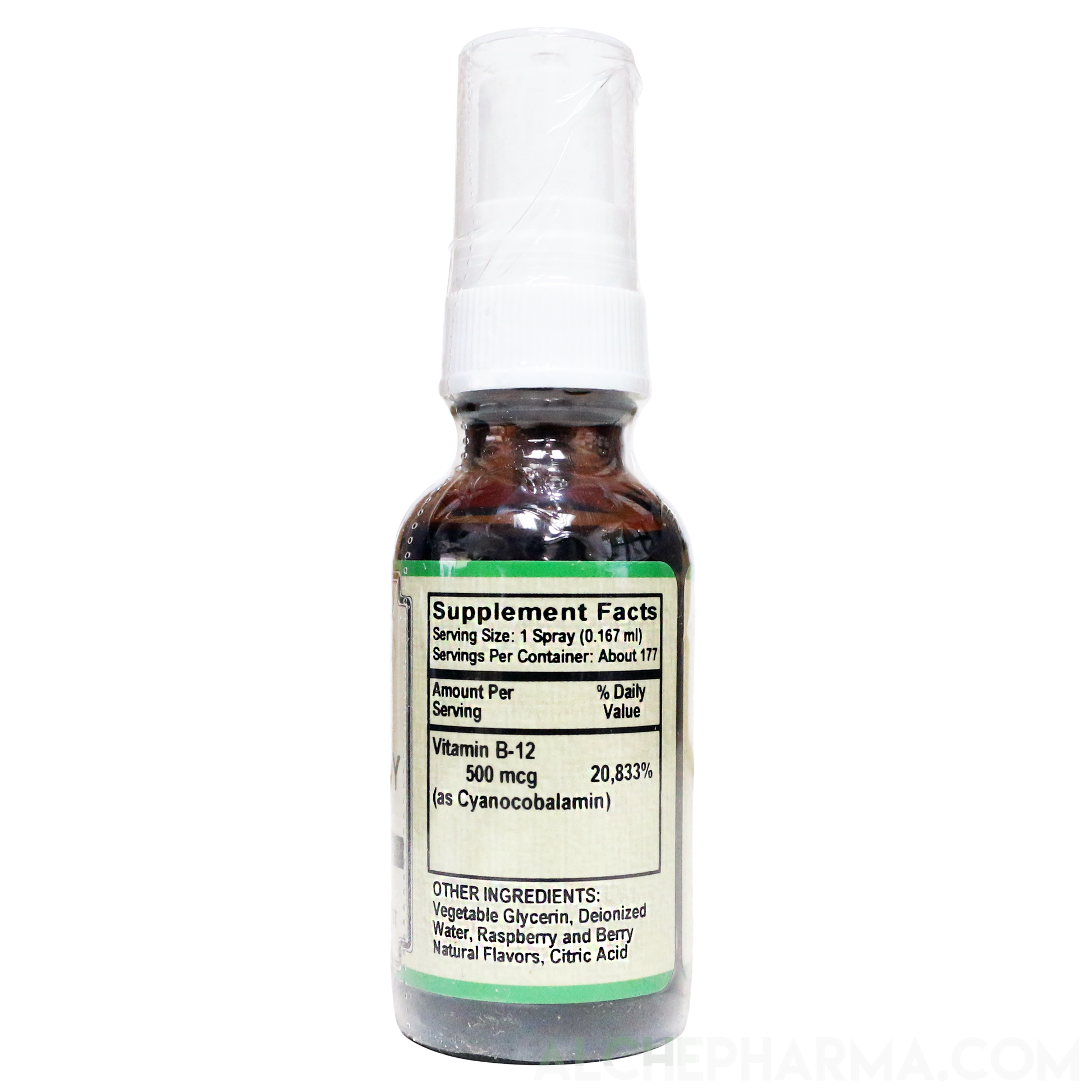 B-12 Spray 500 mcg- Cyanocobalamin 177 Servings per 1 fL oz. (30 ml) Parve K-1607-Vitamins & Supplements-AlchePharma