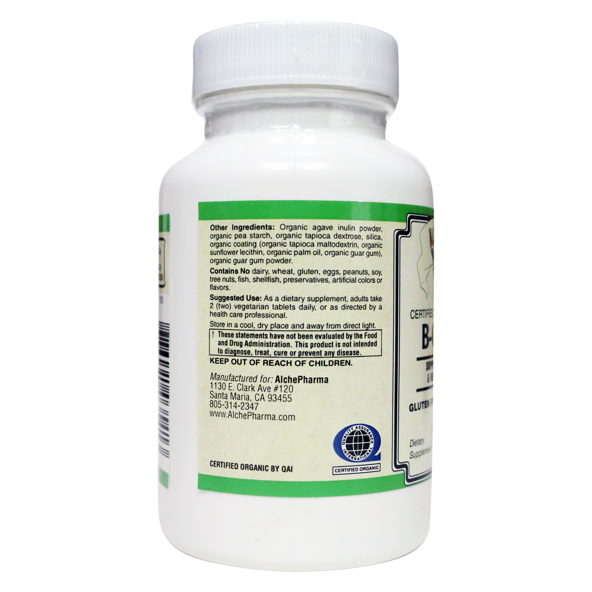 B-Complex Certified Organic Whole Food Vegan-Vitamins & Supplements-AlchePharma