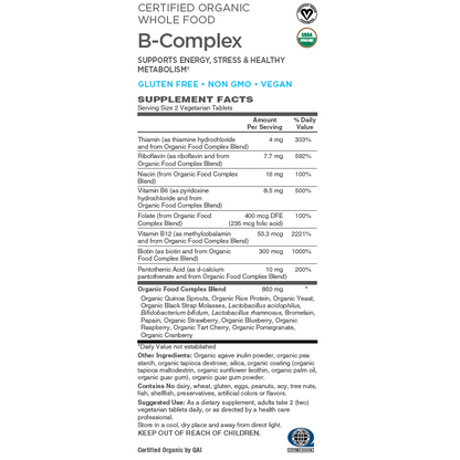 B-Complex Certified Organic Whole Food Vegan-Vitamins & Supplements-AlchePharma