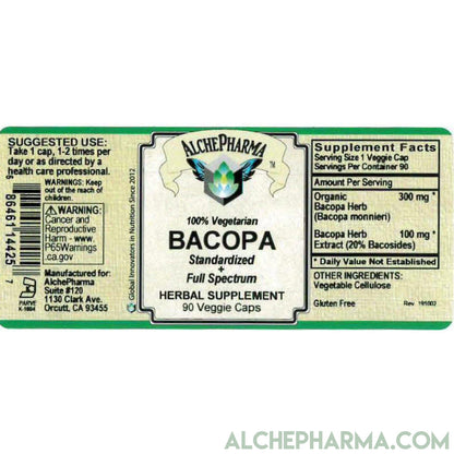 Bacopa contains Organic Full Spectrum w/ 20% Bacosides (90 Vcaps)-Ayurvedic-AlchePharma
