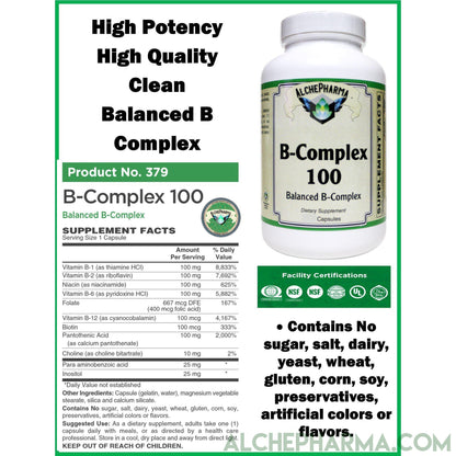 Balanced B-100 Complex Caps with Choline, PABA and Inositol ( Preservative free )-AlchePharma