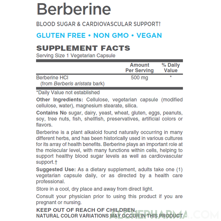 Berberine HCL 500 mg ( NON GMO • VEGAN • GLUTEN FREE ) from Berberis aristata bark-Herb-AlchePharma