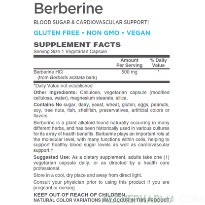 Berberine HCL 500 mg ( NON GMO • VEGAN • GLUTEN FREE ) from Berberis aristata bark-Herb-AlchePharma