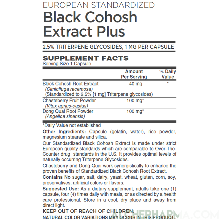 Black Cohosh Extract Plus, European Standardized 2.5% Triterpene glycosides-Herbs-AlchePharma