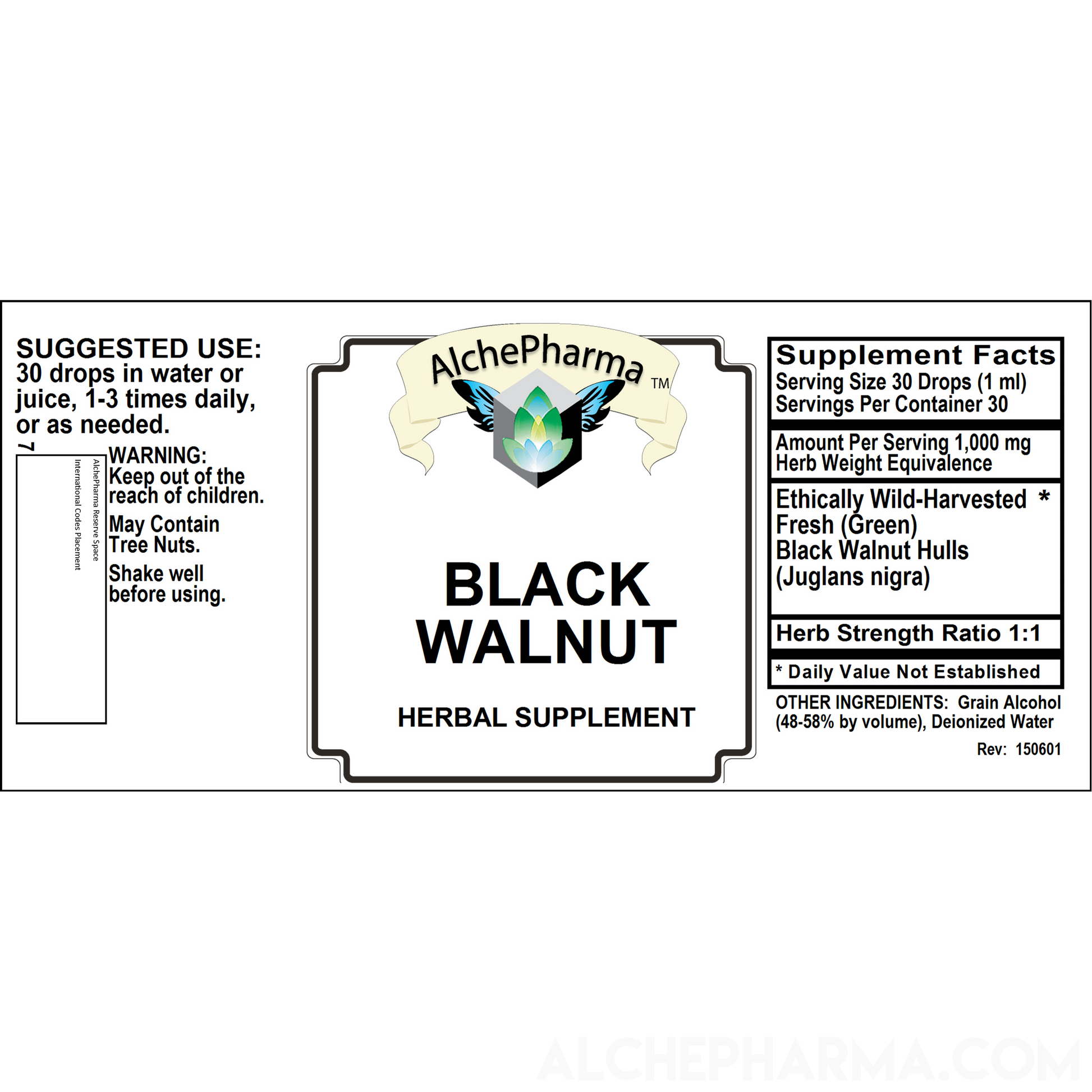Black Walnut Tincture ( Juglans nigra ) Wild Harvested HSR 1:1 Parve K-1604-Herbal-AlchePharma