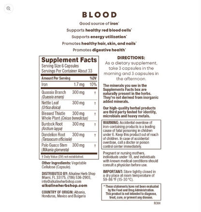 Blood Supplement - Plant-Based Iron - 200 Capsules