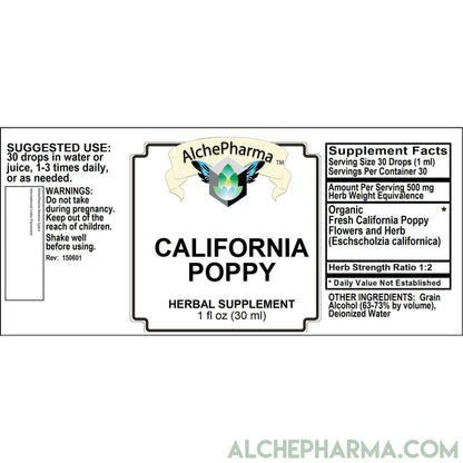 California Poppy Tincture From Organic Flowers ( True Eschscholzia Californica )-Herb-AlchePharma
