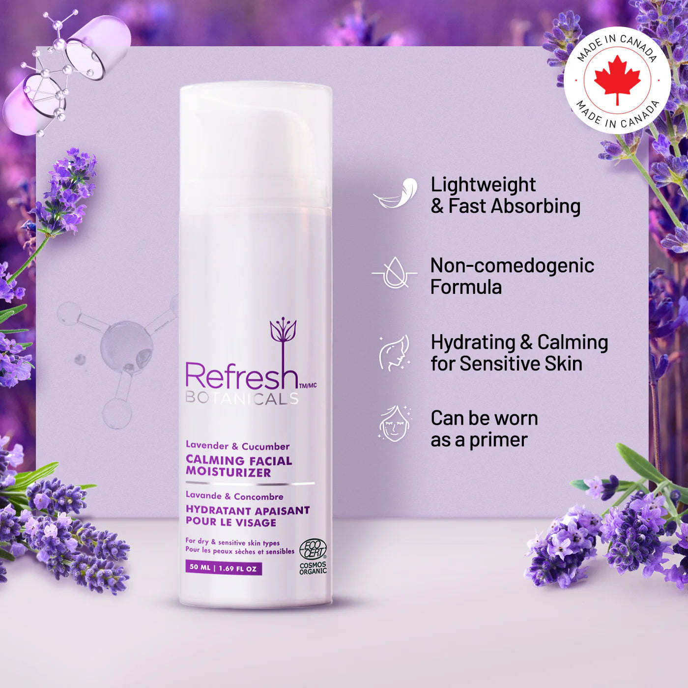 Calming Facial Moisturizer - Lavender & Cucumber - 50 mL