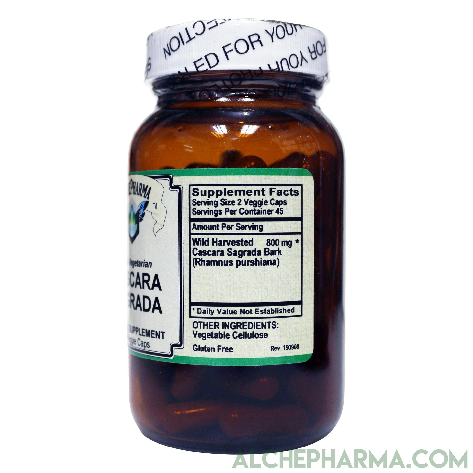 Cascara Sagrada Bark Wild Harvested (Rhamnus purshiana Bark) 400 mg. per Veggie Cap-Herbs-AlchePharma