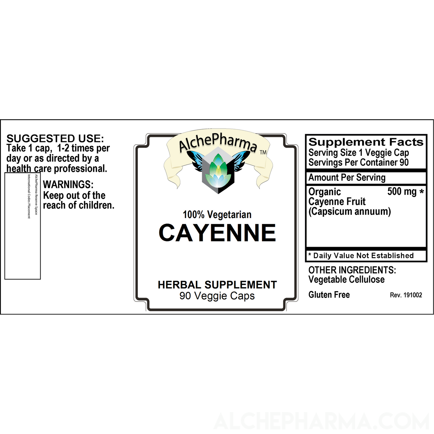 Cayenne Fruit - Organic 500mg Capsicum Annuum PARVE K-1604 - Vcaps-Herbs-AlchePharma