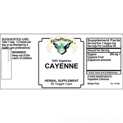 Cayenne Fruit - Organic 500mg Capsicum Annuum PARVE K-1604 - Vcaps-Herbs-AlchePharma