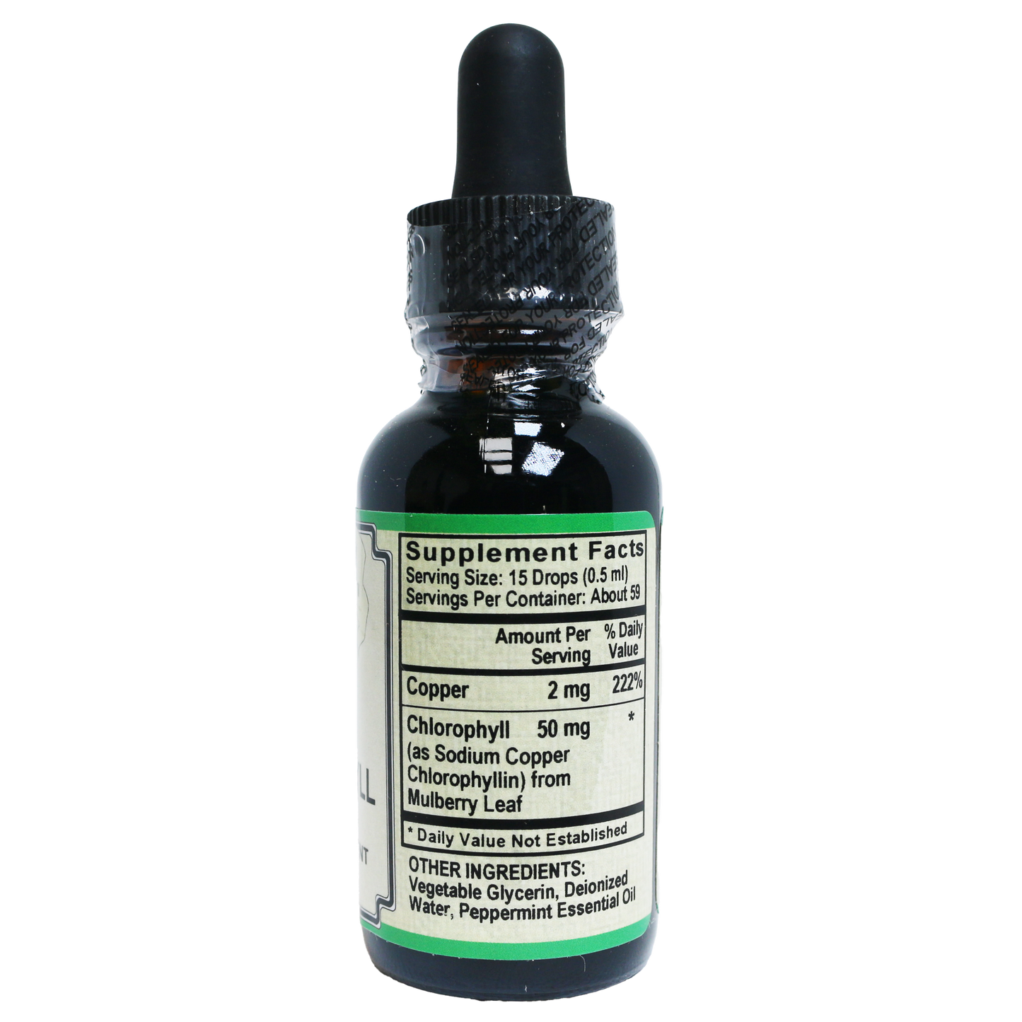 Chlorophyll from Mulberry Leaf as Sodium Copper Chlorophyllin ( 2mg copper per 15 drops) w/ Peppermint Essential Oil-Herbal-AlchePharma