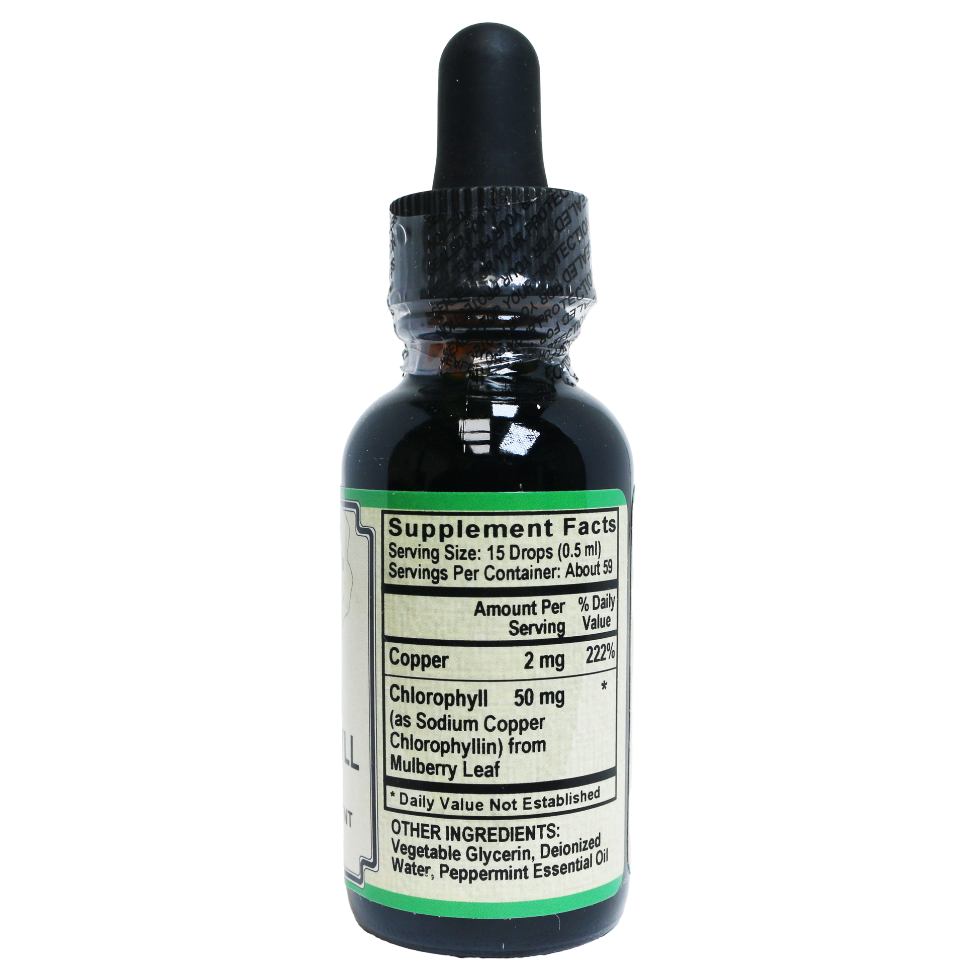 Chlorophyll from Mulberry Leaf as Sodium Copper Chlorophyllin ( 2mg copper per 15 drops) w/ Peppermint Essential Oil-Herbal-AlchePharma