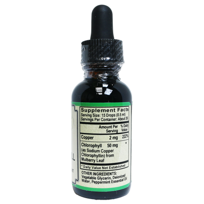 Chlorophyll from Mulberry Leaf as Sodium Copper Chlorophyllin ( 2mg copper per 15 drops) w/ Peppermint Essential Oil-Herbal-AlchePharma
