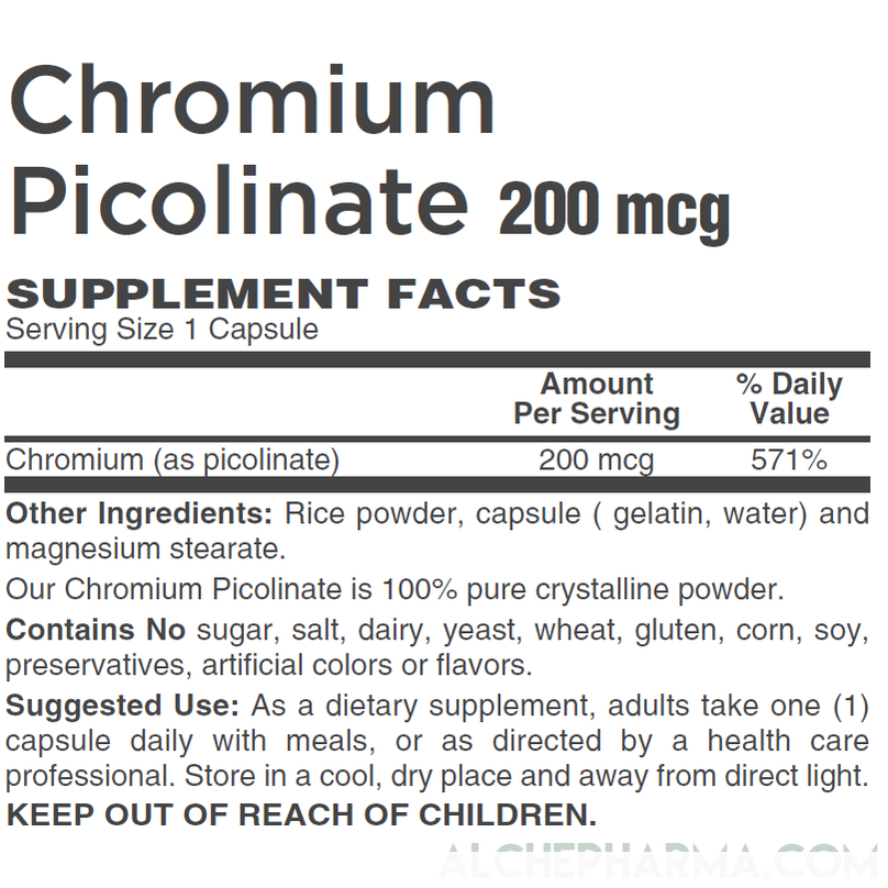 Chromium Picolinate (Chelated to picolinic acid) 200 mcg.-Mineral-AlchePharma