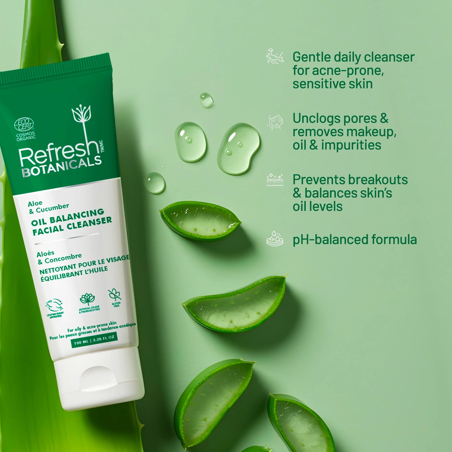 Oil Balancing Facial Cleanser - Aloe & Cucumber - 100 mL