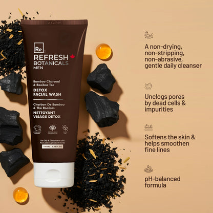 Detox Facial Wash - For Men, with Bamboo, Charcoal & Rooibos - 100 mL