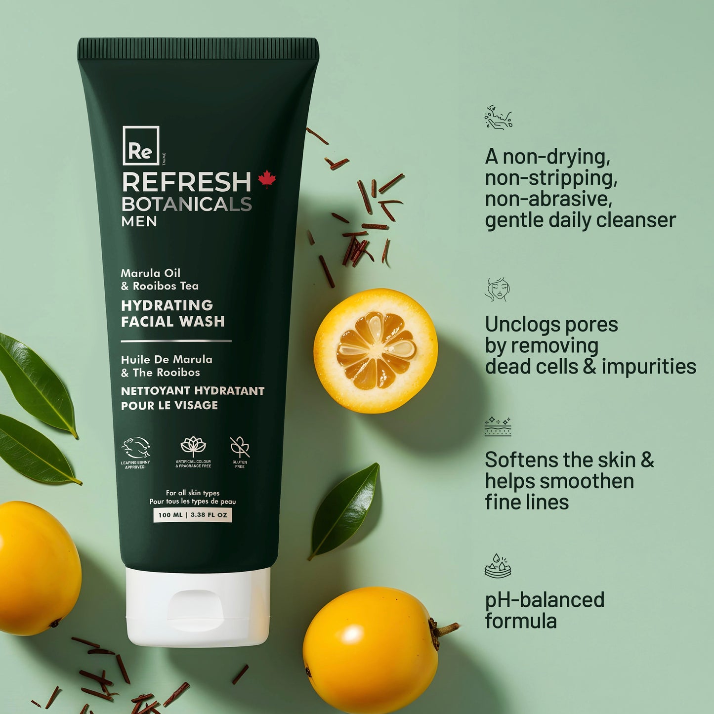 Hydrating Facial Wash - For Men, with Marula Oil & Rooibos - 100 mL