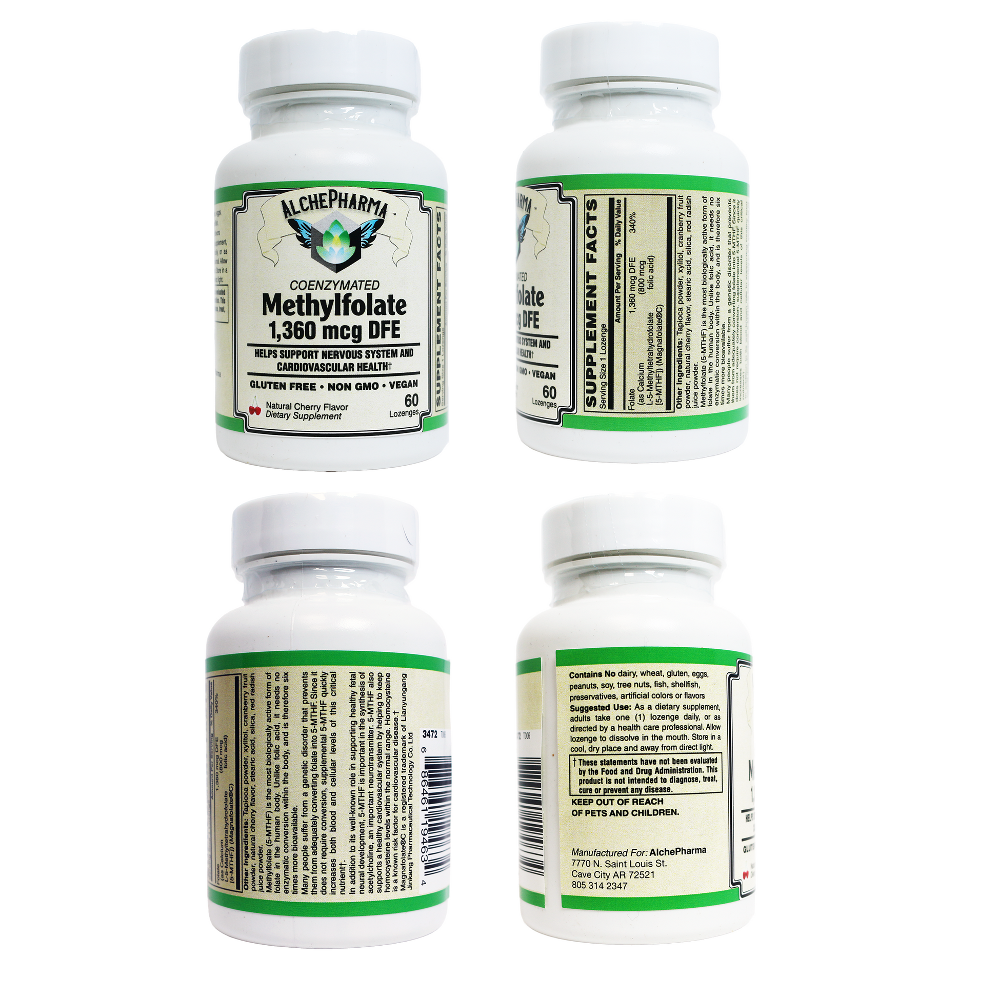 Coenzymated Methylfolate Lozenges 1360 mcg DFE patented Magnafolate®-Vitamin-AlchePharma