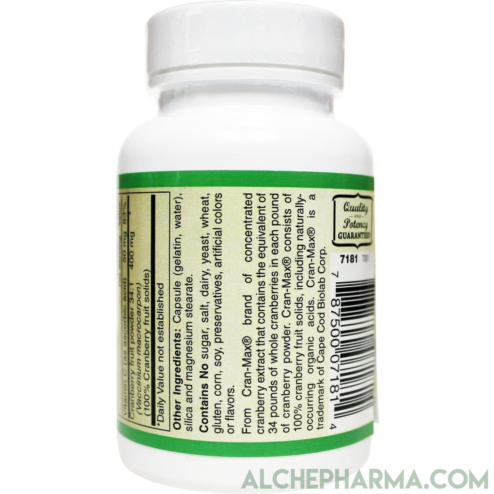 Cran-Max® Cranberry fruit powder 34:1 (Vaccinium macrocarpon) (100% Cranberry fruit solids) 400mg-cleanse-AlchePharma-60 Capsules-AlchePharma