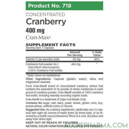 Cran-Max® Cranberry fruit powder 34:1 (Vaccinium macrocarpon) (100% Cranberry fruit solids) 400mg-cleanse-AlchePharma-60 Capsules-AlchePharma