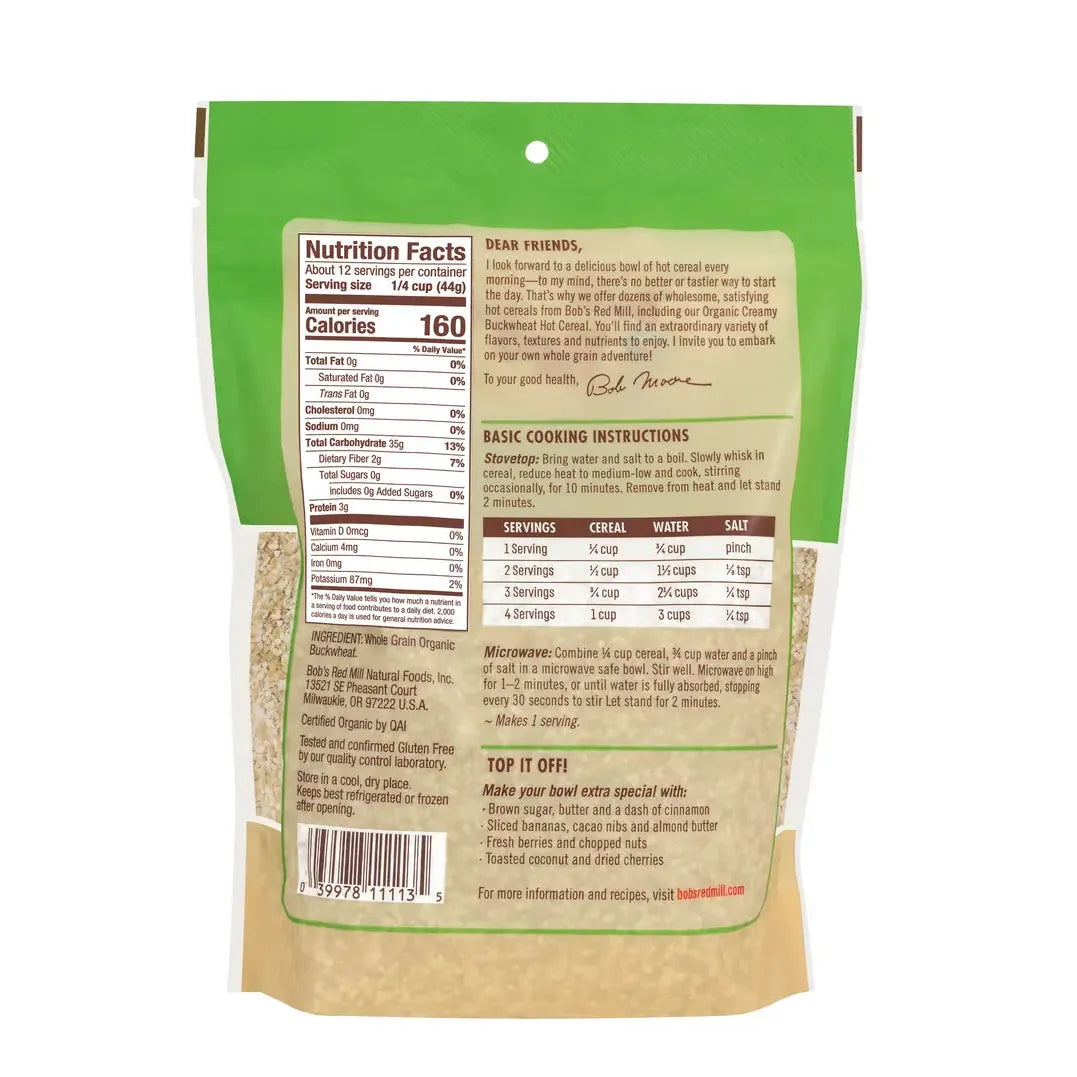 Creamy Buckwheat Hot Cereal 18 oz (Organic, Whole Grain, & Gluten-Free)-Hot Cereal-AlchePharma