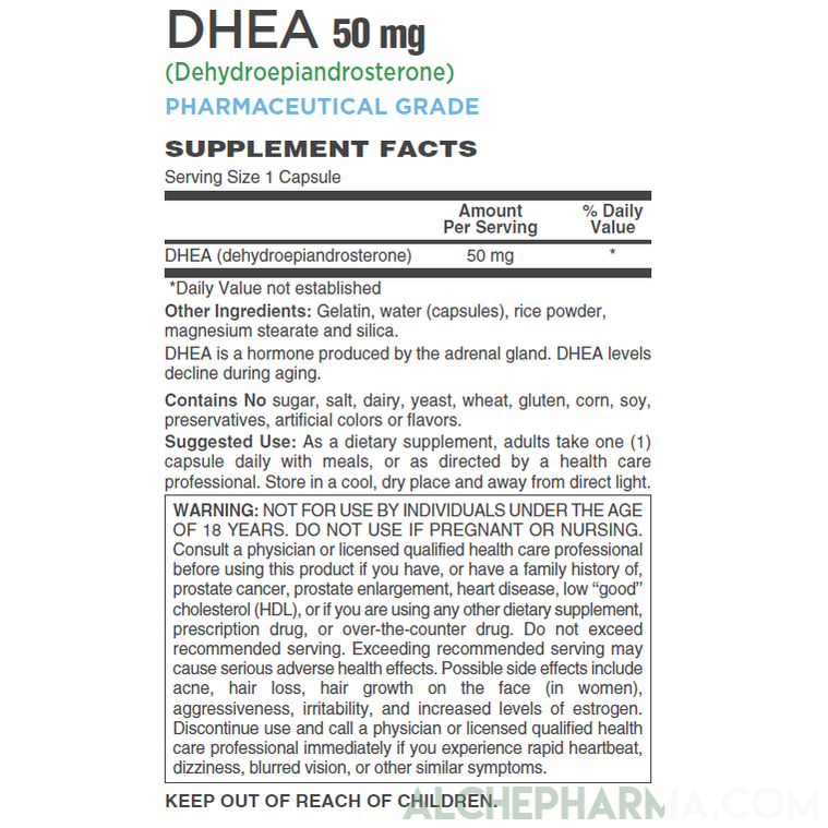 DHEA ((Dehydroepiandrosterone) Pharmaceutical Grade 50 mg-AlchePharma