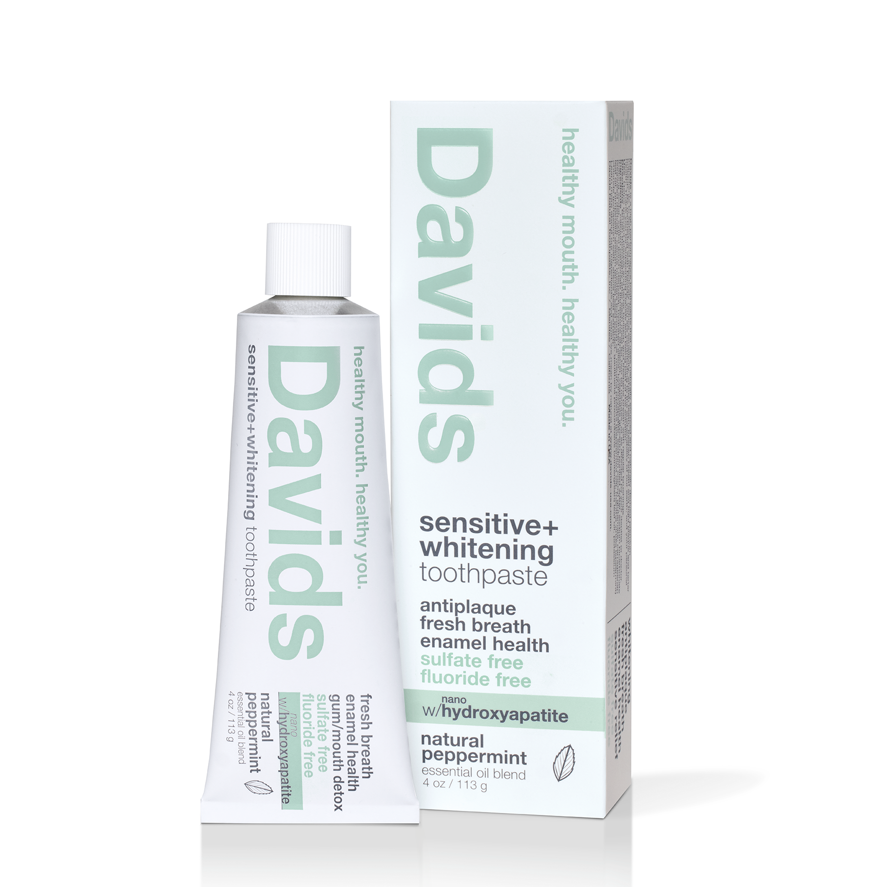 Davids sensitive+whitening nano-hydroxyapatite premium toothpaste / peppermint / 4 oz-AlchePharma
