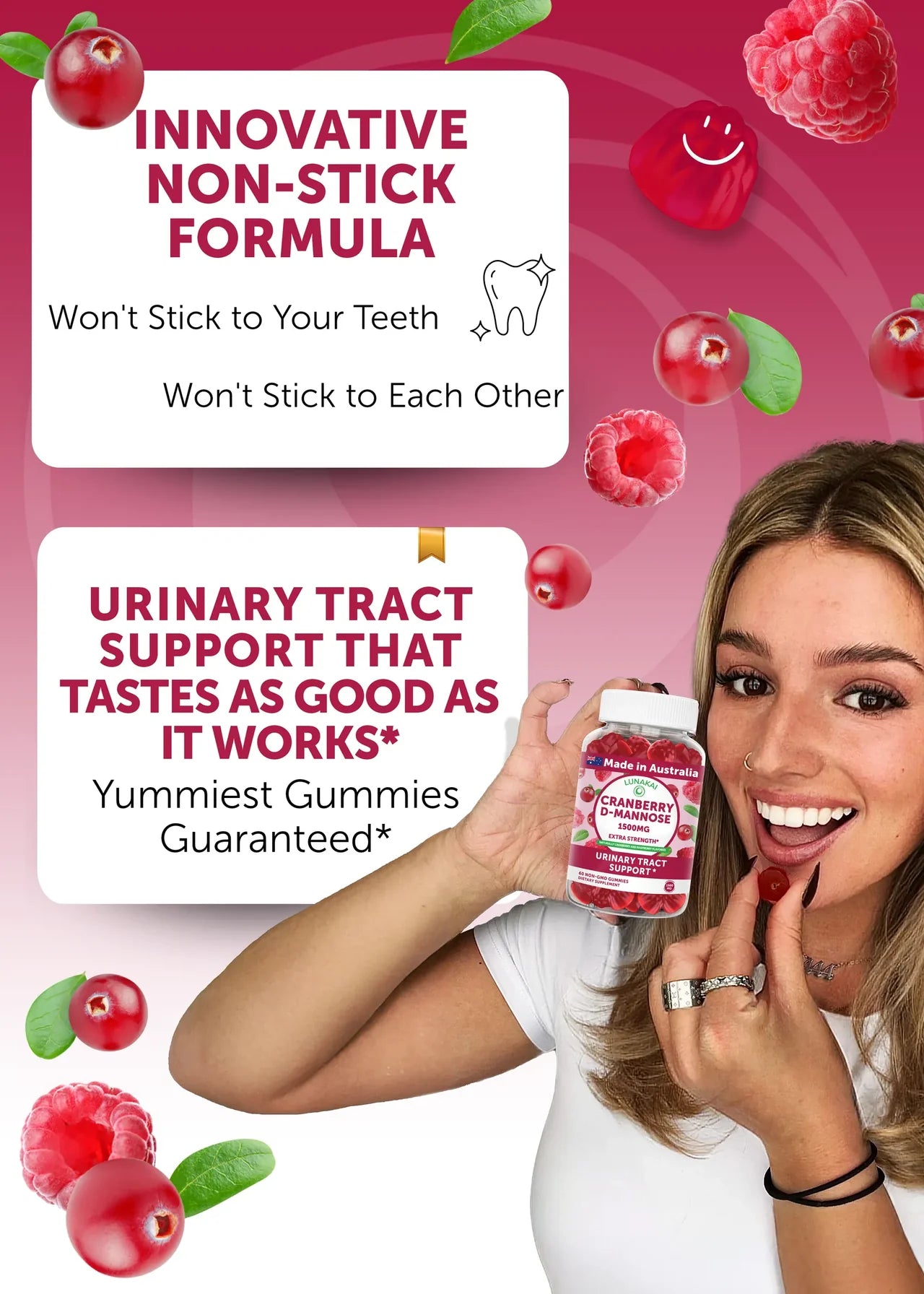 "Cranberry + D-Mannose Gummies Cranberry & Raspberry 60 Count