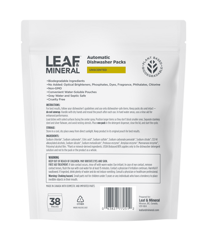 Automatic Dishwasher Packs - Plant Based, Biodegradable - 38 Packs