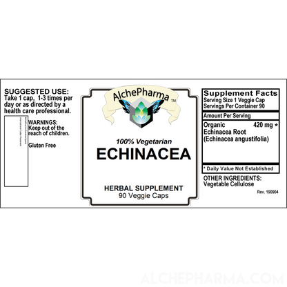 Echinacea 100% Vegetarian Organic Echinacea Angustifolia 420 mg. Vcaps PARVE K-1604-Vitamins & Supplements-AlchePharma