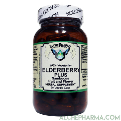 Elderberry Plus ( Organic Elderberry Fruit w/ Wildcrafted Elderflower ) Sambucus Full Spectrum and 100% Vegetarian-Herbs-AlchePharma
