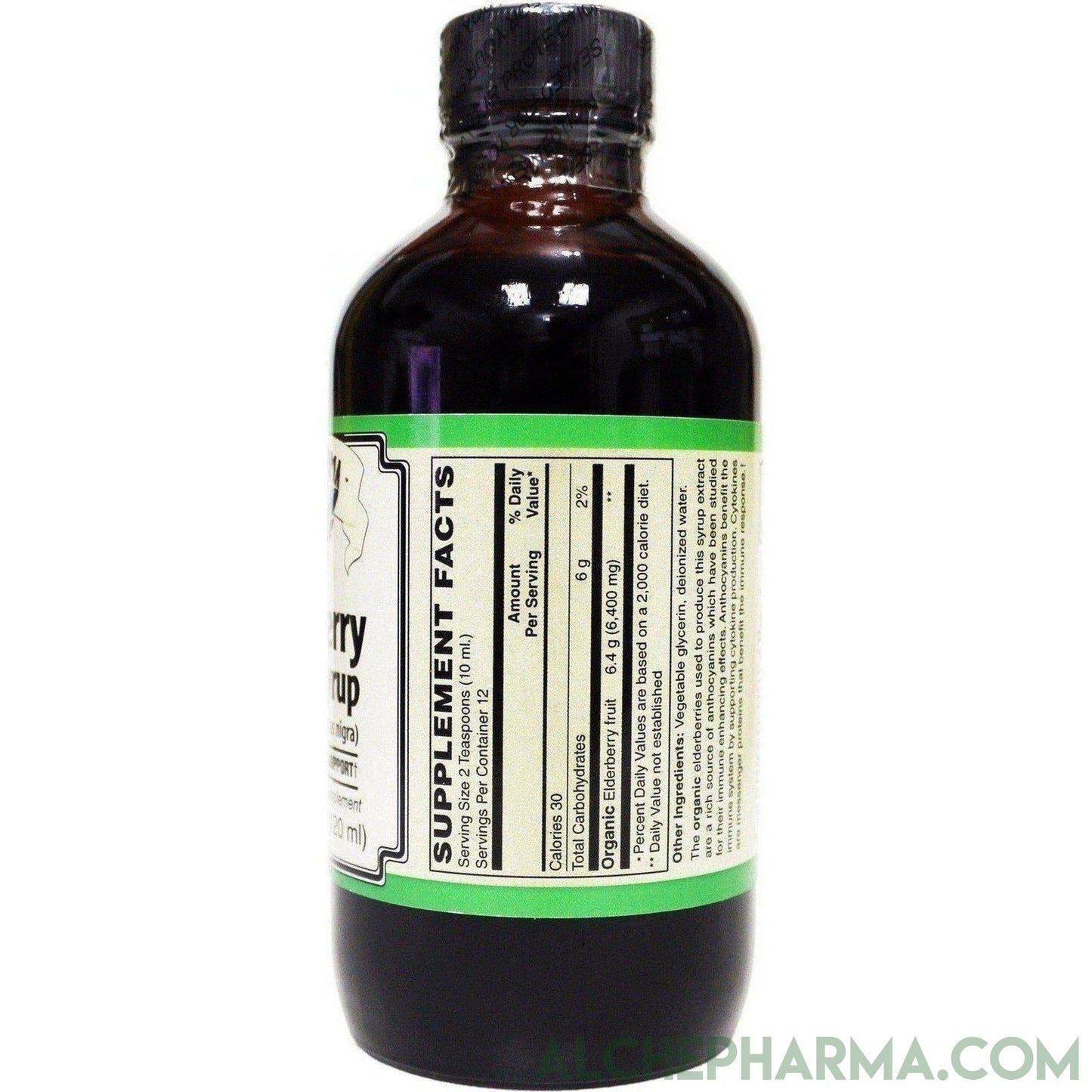 AP Elderberry Syrup Using Organic Elderberries, 6400mg. per Serving, Rich in Anthocyanins,12 Servings per Bottle, Glucose and Fructose Free, Vegetable Glycerin Base - AlchePharma