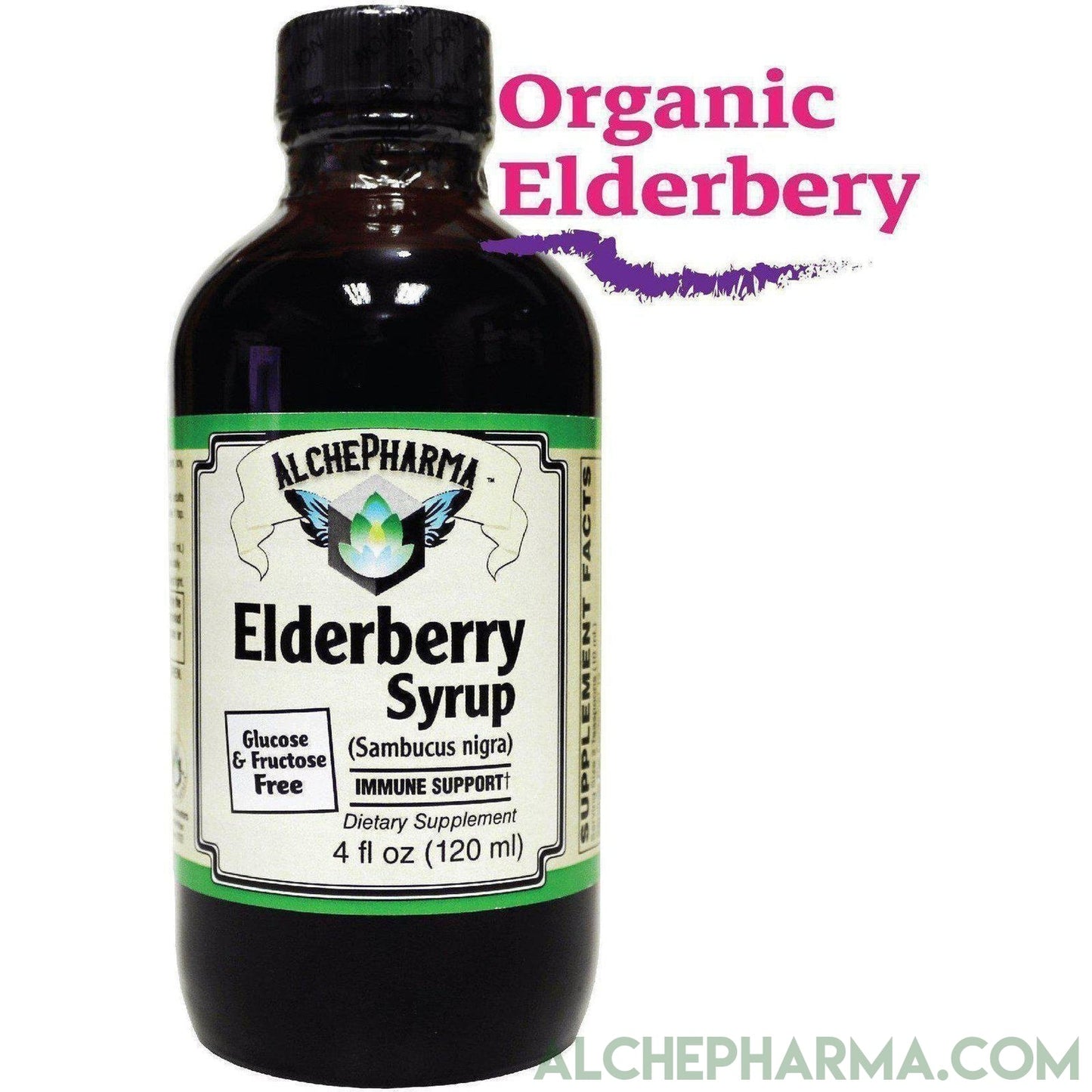 AP Elderberry Syrup Using Organic Elderberries, 6400mg. per Serving, Rich in Anthocyanins,12 Servings per Bottle, Glucose and Fructose Free, Vegetable Glycerin Base - AlchePharma