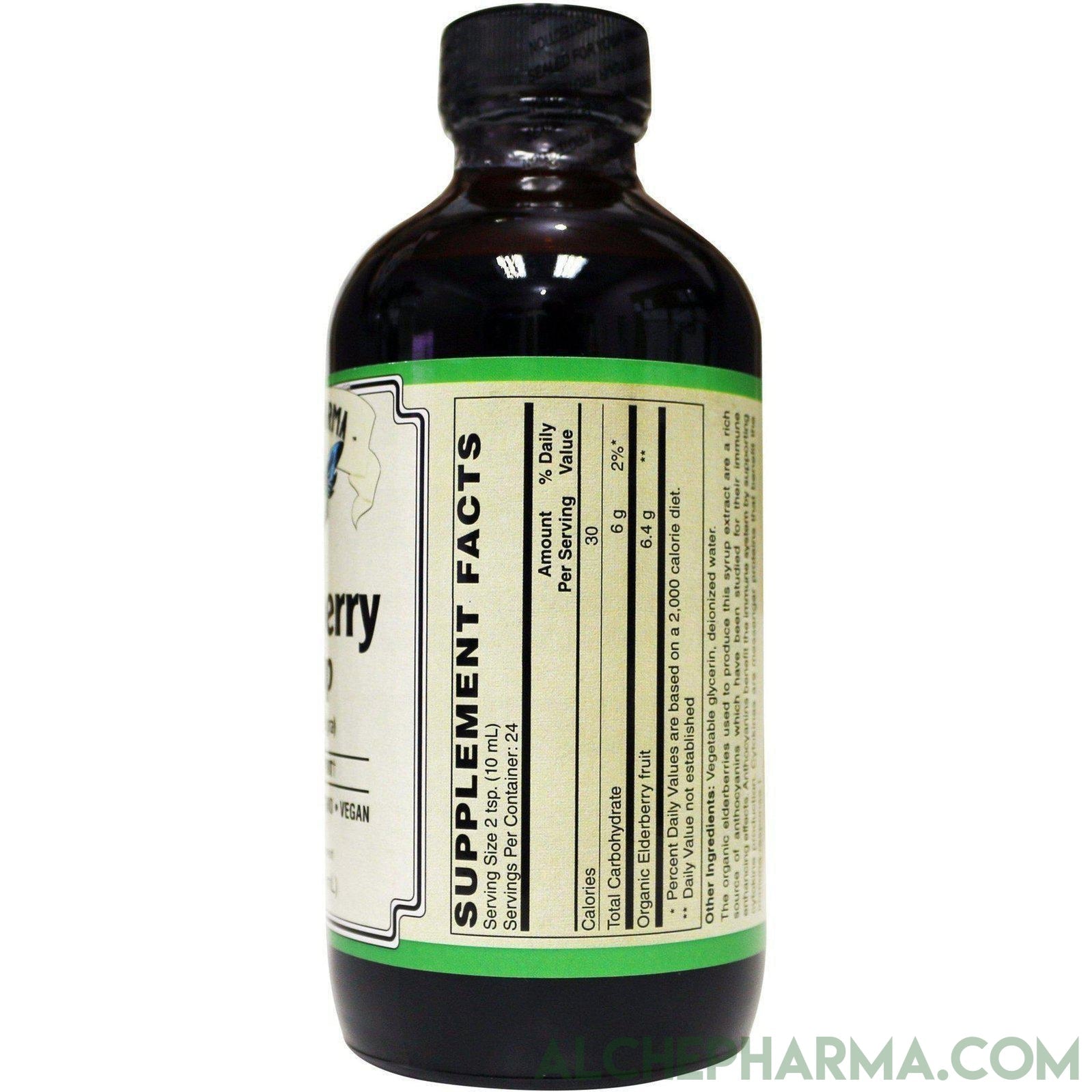 AP Elderberry Syrup Using Organic Elderberries, 6400mg. per Serving, Rich in Anthocyanins,12 Servings per Bottle, Glucose and Fructose Free, Vegetable Glycerin Base - AlchePharma