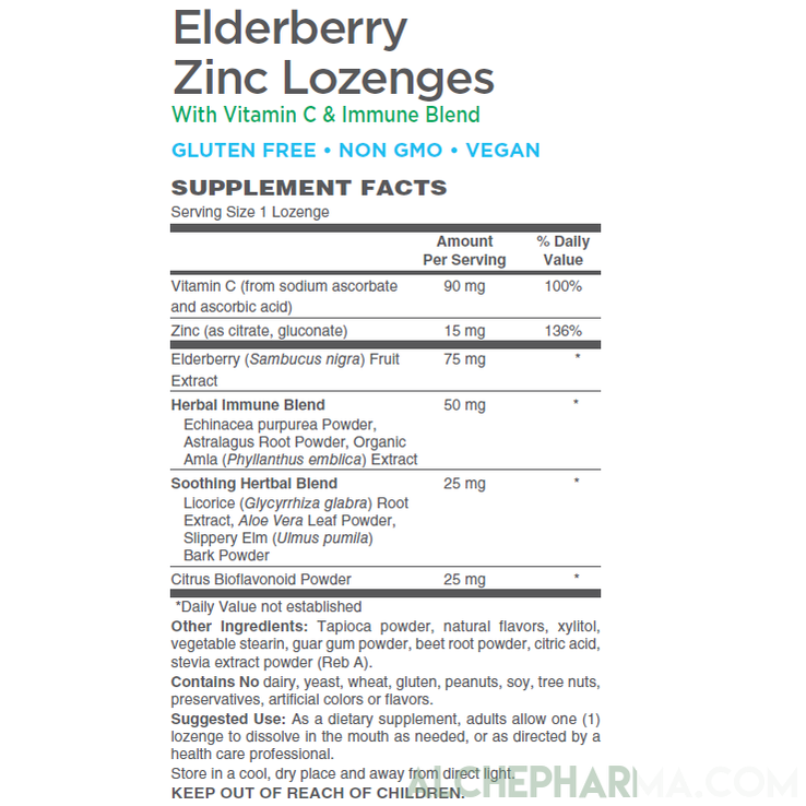 Elderberry Zinc Lozenges w/Licorice, Aloe, Slippery Elm and More-Vitamins & Supplements-AlchePharma
