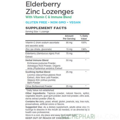 Elderberry Zinc Lozenges w/Licorice, Aloe, Slippery Elm and More-Vitamins & Supplements-AlchePharma