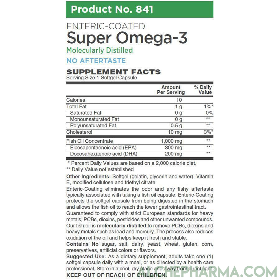 Enteric-Coated Super Omega-3 1000mg, Complies with strict European standards for Purity-Essential Fats-AlchePharma
