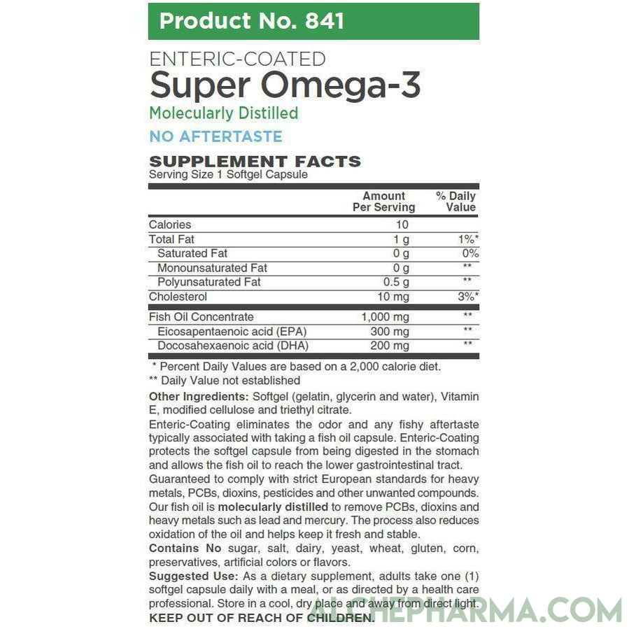 Enteric-Coated Super Omega-3 1000mg, Complies with strict European standards for Purity-Essential Fats-AlchePharma