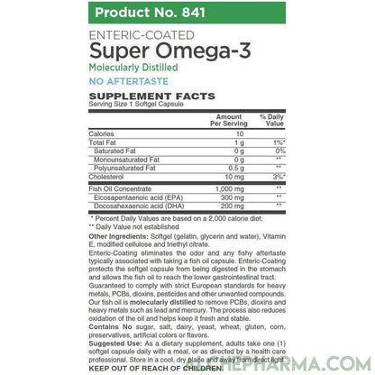 Enteric-Coated Super Omega-3 1000mg, Complies with strict European standards for Purity-Essential Fats-AlchePharma
