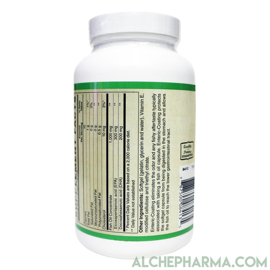 Enteric-Coated Super Omega-3 1000mg, Complies with strict European standards for Purity-Essential Fats-AlchePharma