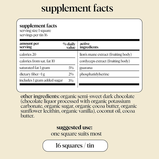 Alice Mushroom Chocolates - For Focus & Energy - 16 Squares