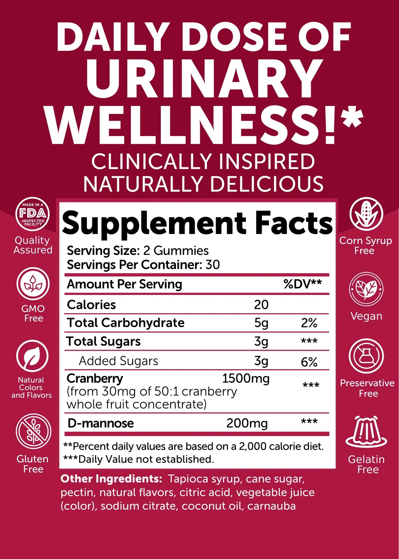 "Cranberry + D-Mannose Gummies Cranberry & Raspberry 60 Count
