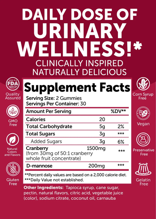 "Cranberry + D-Mannose Gummies Cranberry & Raspberry 60 Count